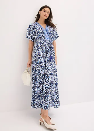 Rochie maxi din jerse, culoare: ecru-albastru cu imprimeu