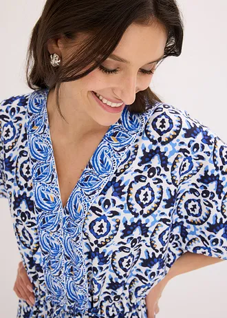 Robe longue en jersey • écru-bleu imprimé • Boutique bonprix