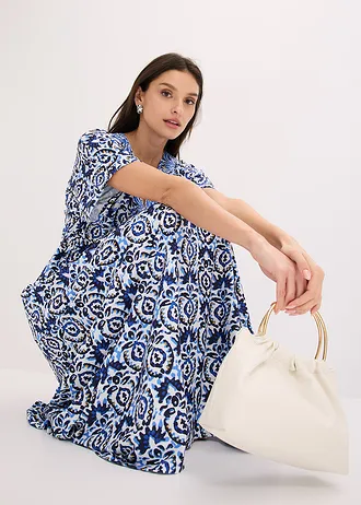 Robe longue en jersey • écru-bleu imprimé • Boutique bonprix