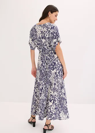 Robe longue en viscose fluide • écru-bleu foncé imprimé • Boutique bonprix