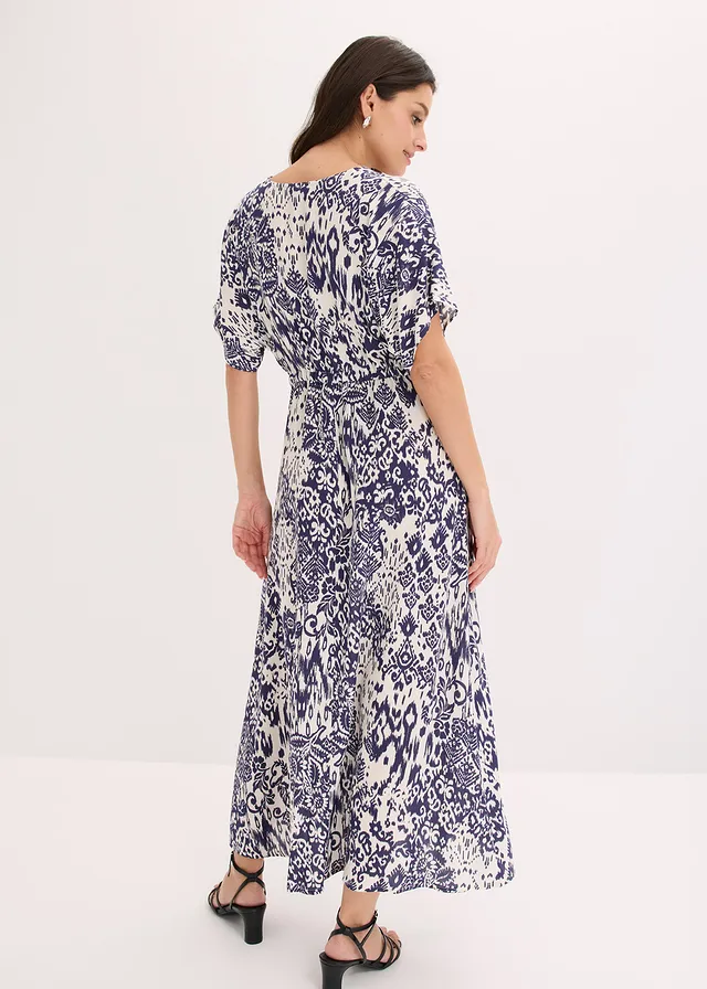 Robe longue en viscose fluide • écru/bleu foncé imprimé • product-page.page-title-suffix