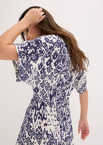Robe longue en viscose fluide • écru-bleu foncé imprimé • Boutique bonprix