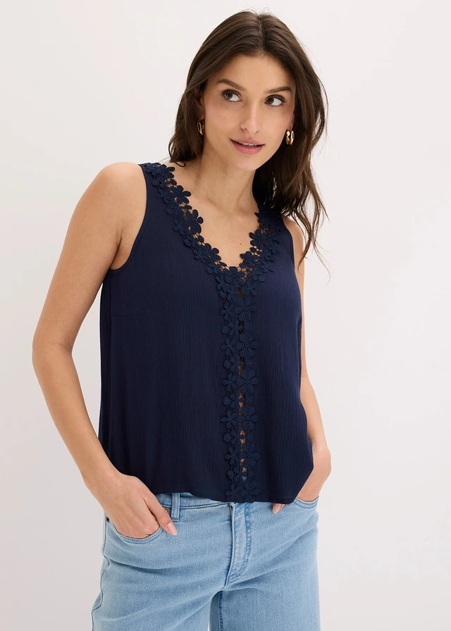 Top fluide sans manches en viscose texturée • bleu foncé • product-page.page-title-suffix