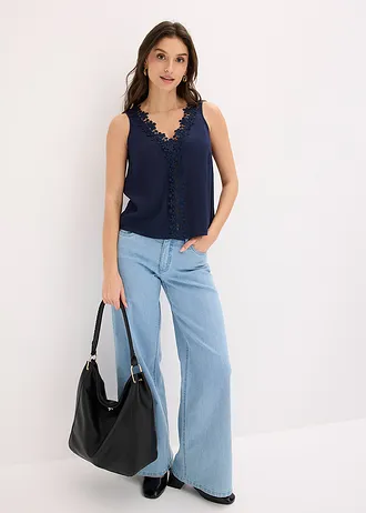 Blúz top struktúrás gyűrt anyagból • sötétkék • bonprix áruház