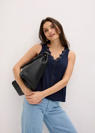 Halenkový top z materiálu se zmačkanou strukturou • tmavě modrá • bonprix obchod