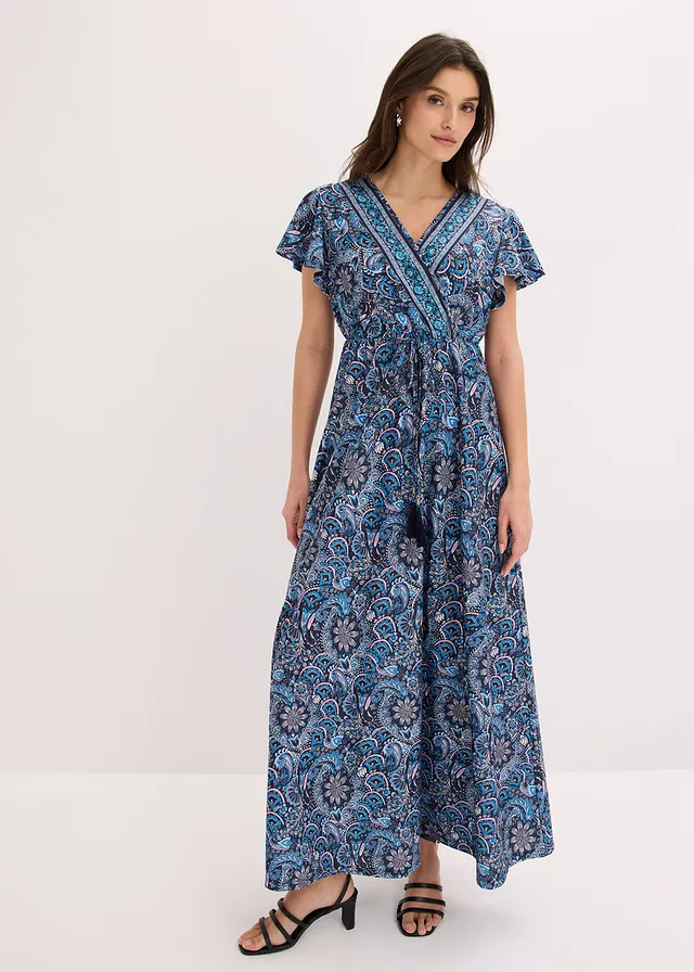 Gedessineerde maxi jurk van jersey • donkerblauw-wit gedessineerd • product-page.page-title-suffix
