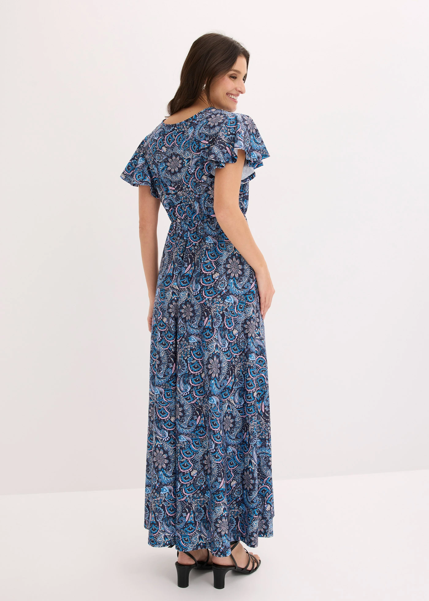 Gedessineerde maxi jurk van jersey • donkerblauw-wit gedessineerd • bonprix online shop