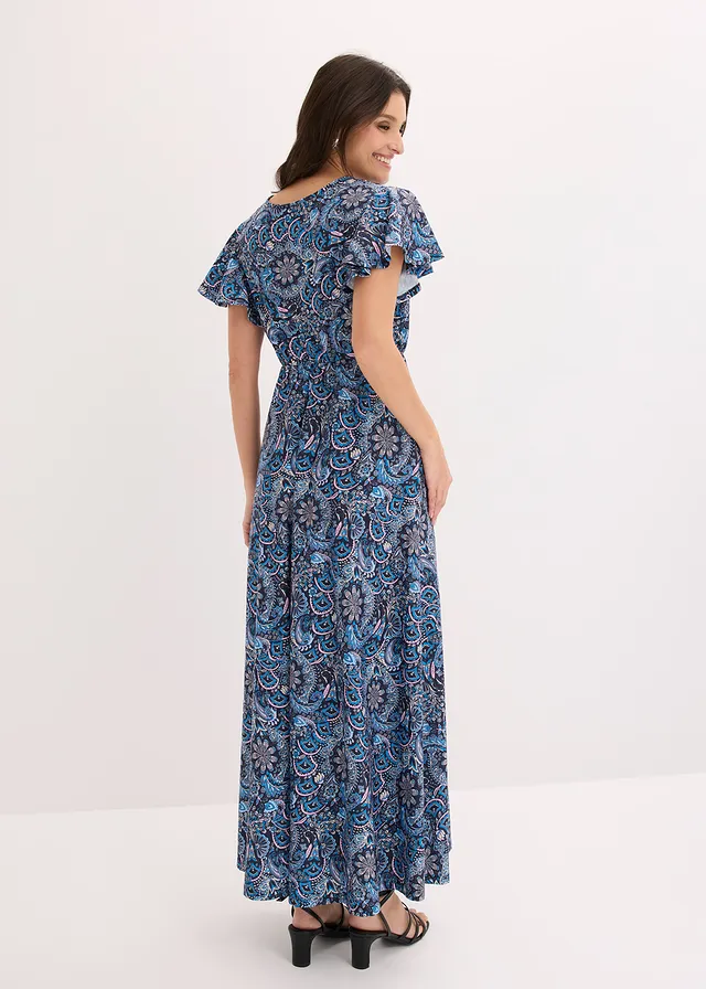 Gedessineerde maxi jurk van jersey • donkerblauw-wit gedessineerd • product-page.page-title-suffix