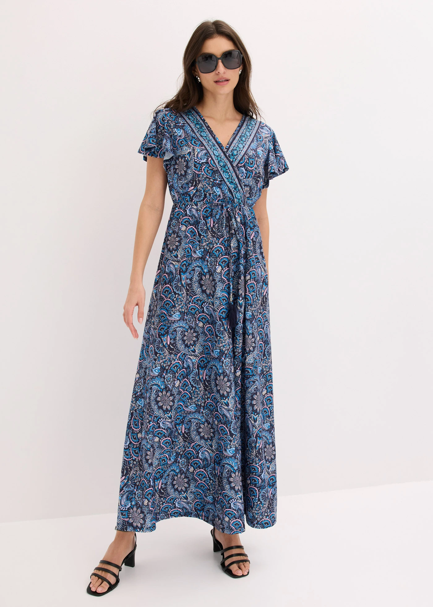 Mintás dzsörzé maxi ruha • sötétkék/fehér mintás • bonprix áruház