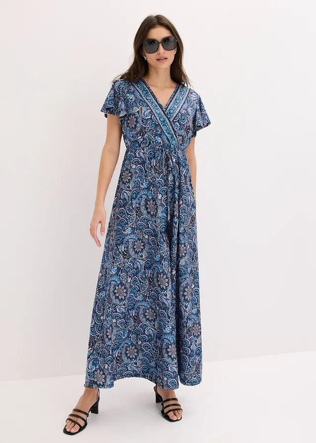 Gedessineerde maxi jurk van jersey • donkerblauw-wit gedessineerd • product-page.page-title-suffix