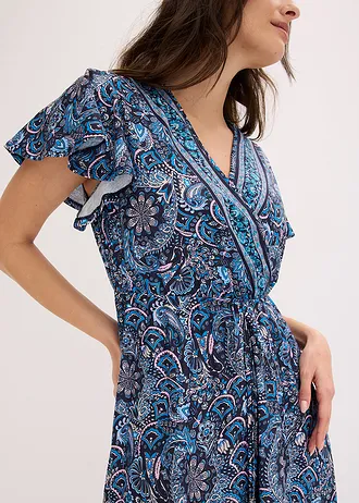 Rochie maxi din jerse cu imprimeu • bleumarin- alb, cu imprimeu • magazin bonprix