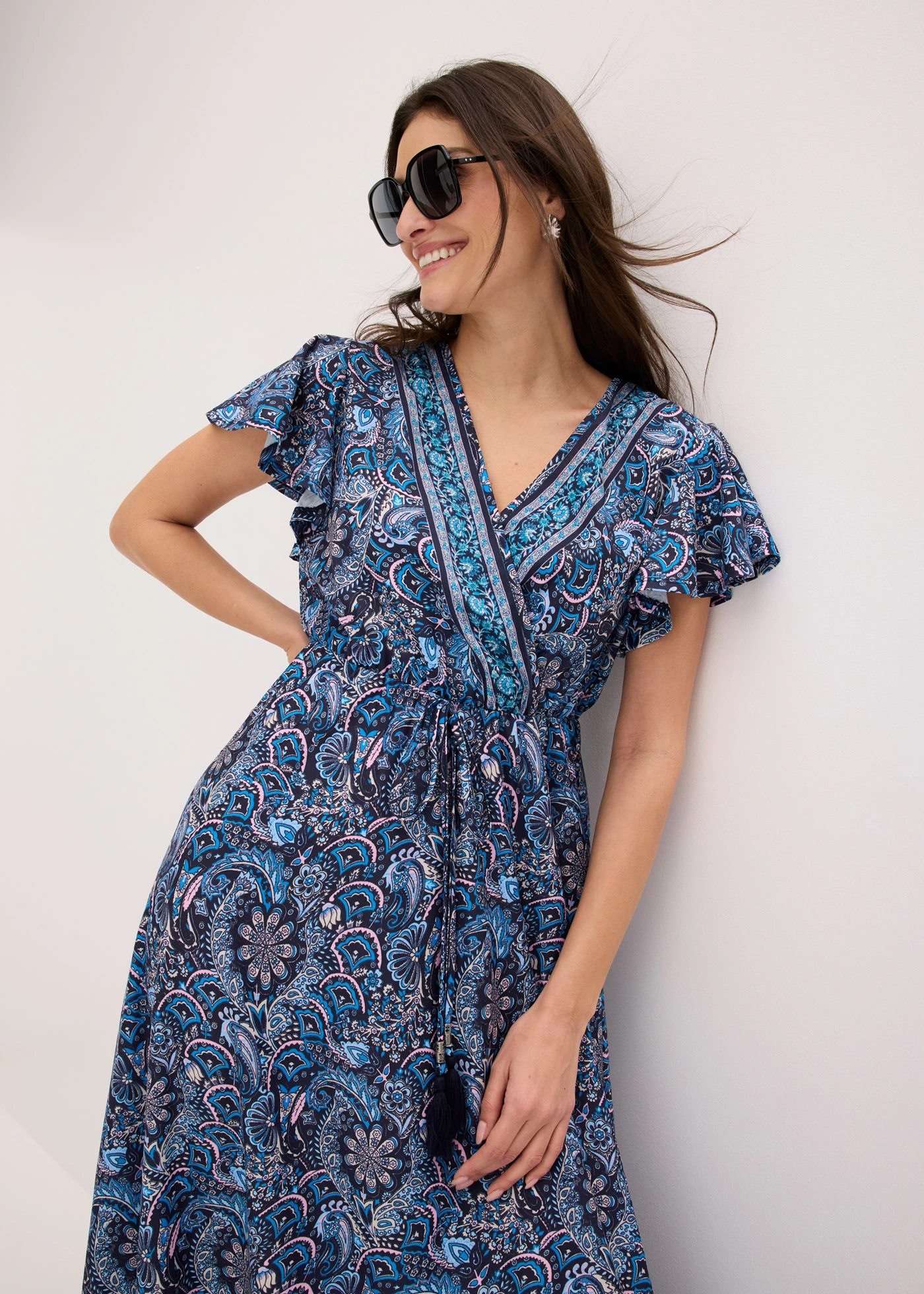 Rochie maxi din jerse cu imprimeu • bleumarin- alb, cu imprimeu • magazin bonprix