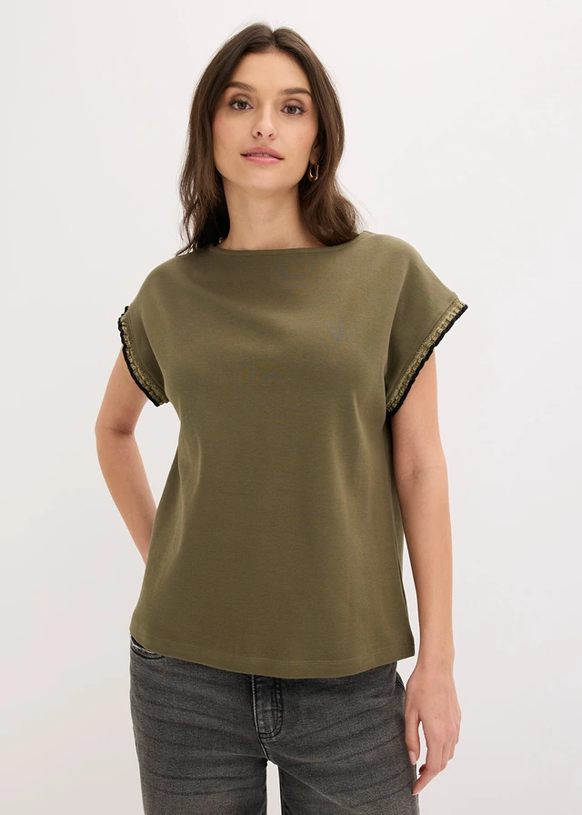 Shirt van puur katoen met versiering • donkerolijfgroen • product-page.page-title-suffix