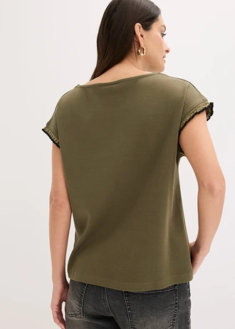 Shirt van puur katoen met versiering • donkerolijfgroen • bonprix online shop