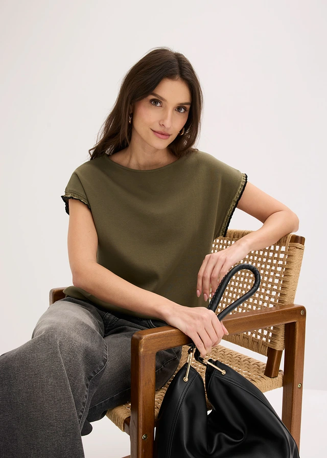 Shirt van puur katoen met versiering • donkerolijfgroen • product-page.page-title-suffix