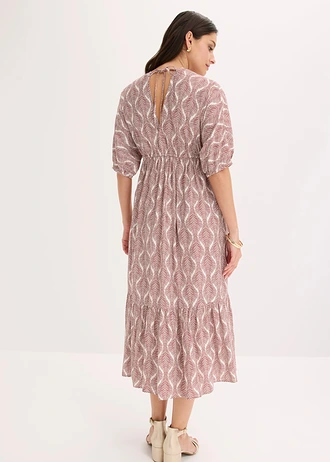 Maxi jurk van soepele viscose, Kleur: woestijnrood/parelwit grafische print