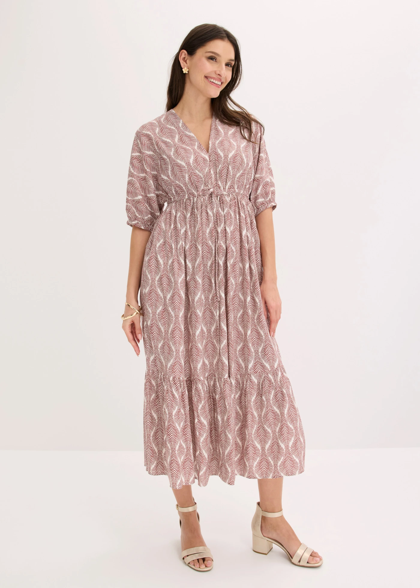 Maxi jurk van soepele viscose • woestijnrood/parelwit grafische print • bonprix online shop