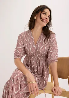 Robe midi en viscose fluide • rouge désert/blanc nacré graphique • Boutique bonprix