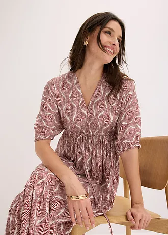 Rochie maxi din viscoză fluidă • roșu oxid/alb perlat grafic • magazin bonprix