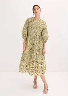 Robe midi en coton léger • blanc nacré/vert nature imprimé • Boutique bonprix