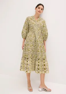 Robe midi en coton léger • blanc nacré/vert nature imprimé • Boutique bonprix