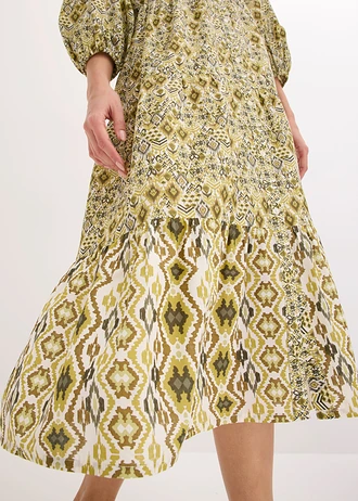 Midi ruha vékony pamutból • gyöngyfehér/natúrzöld mintás • bonprix áruház