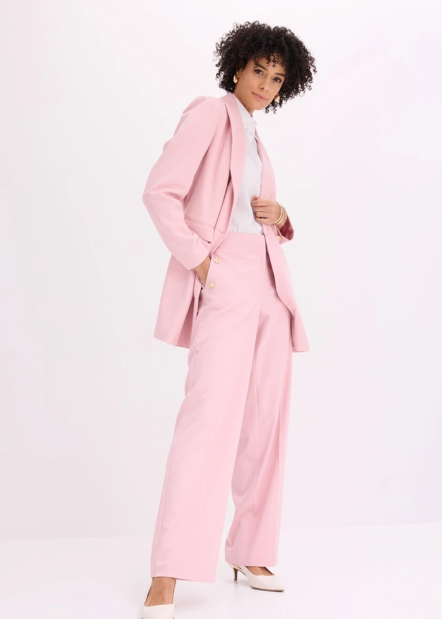 Pantalon large à pinces et boutons décoratifs, Couleur: rose cendré