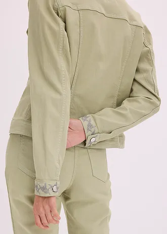 Twill jas met borduursel • grijsgroen • bonprix online shop