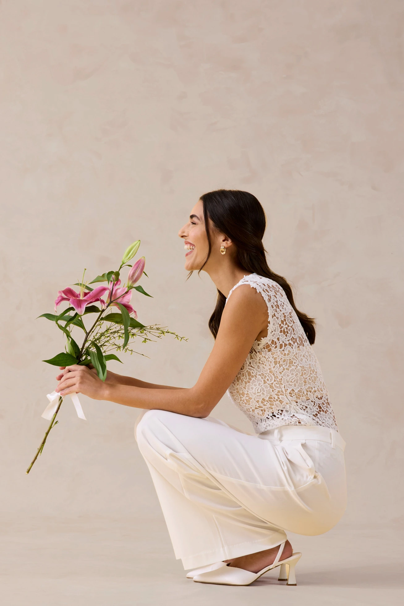 Pantalon large à pinces • ecru • Boutique bonprix