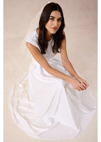 Fustă maxi din satin lucios • ecru • magazin bonprix