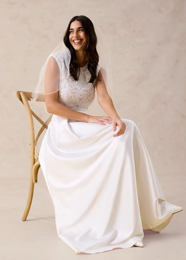 Maxi rok van glanzend satijn wolwit