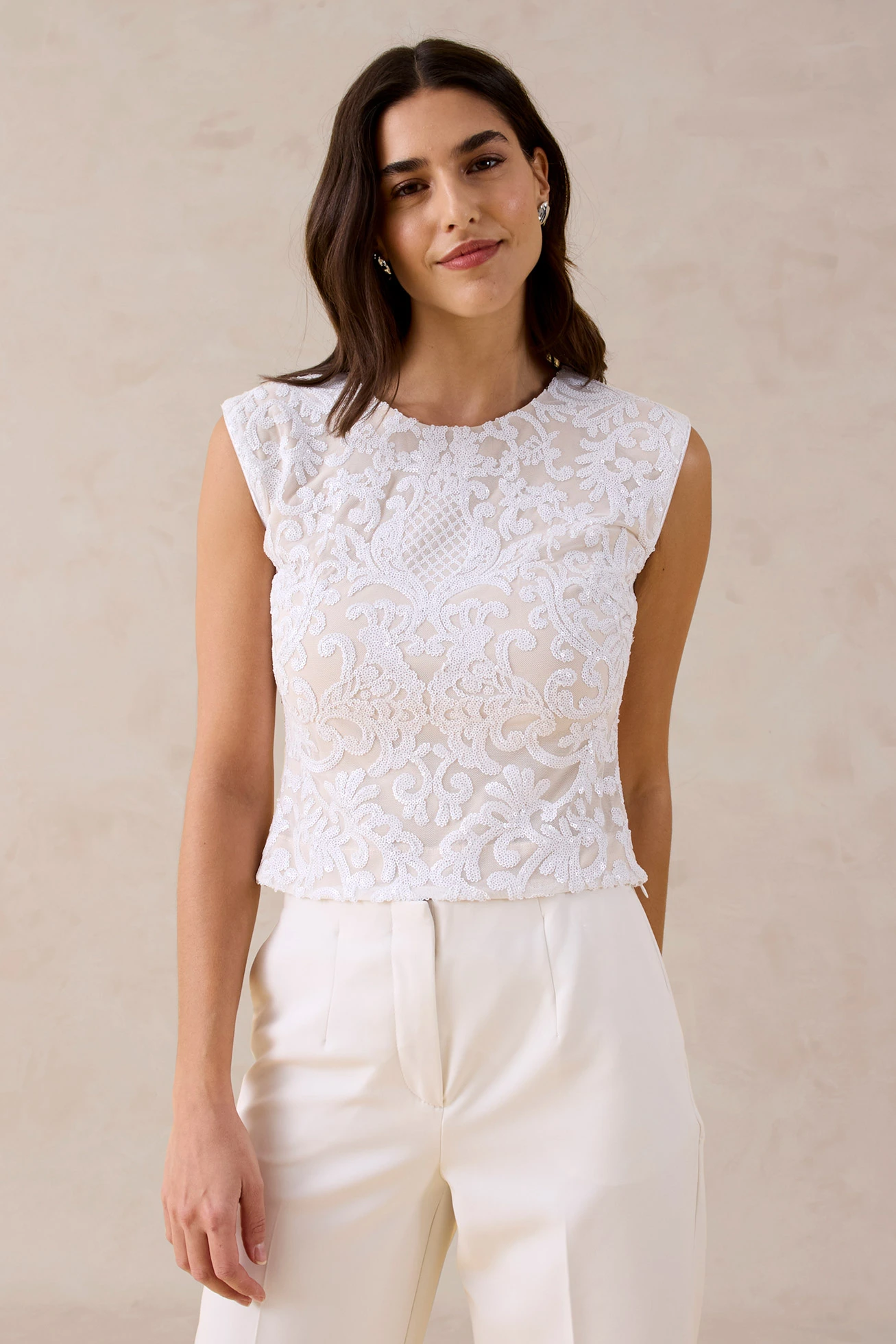 Top met pailletten • wolwit • bonprix online shop