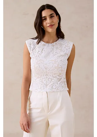 Top met pailletten, Kleur: wolwit