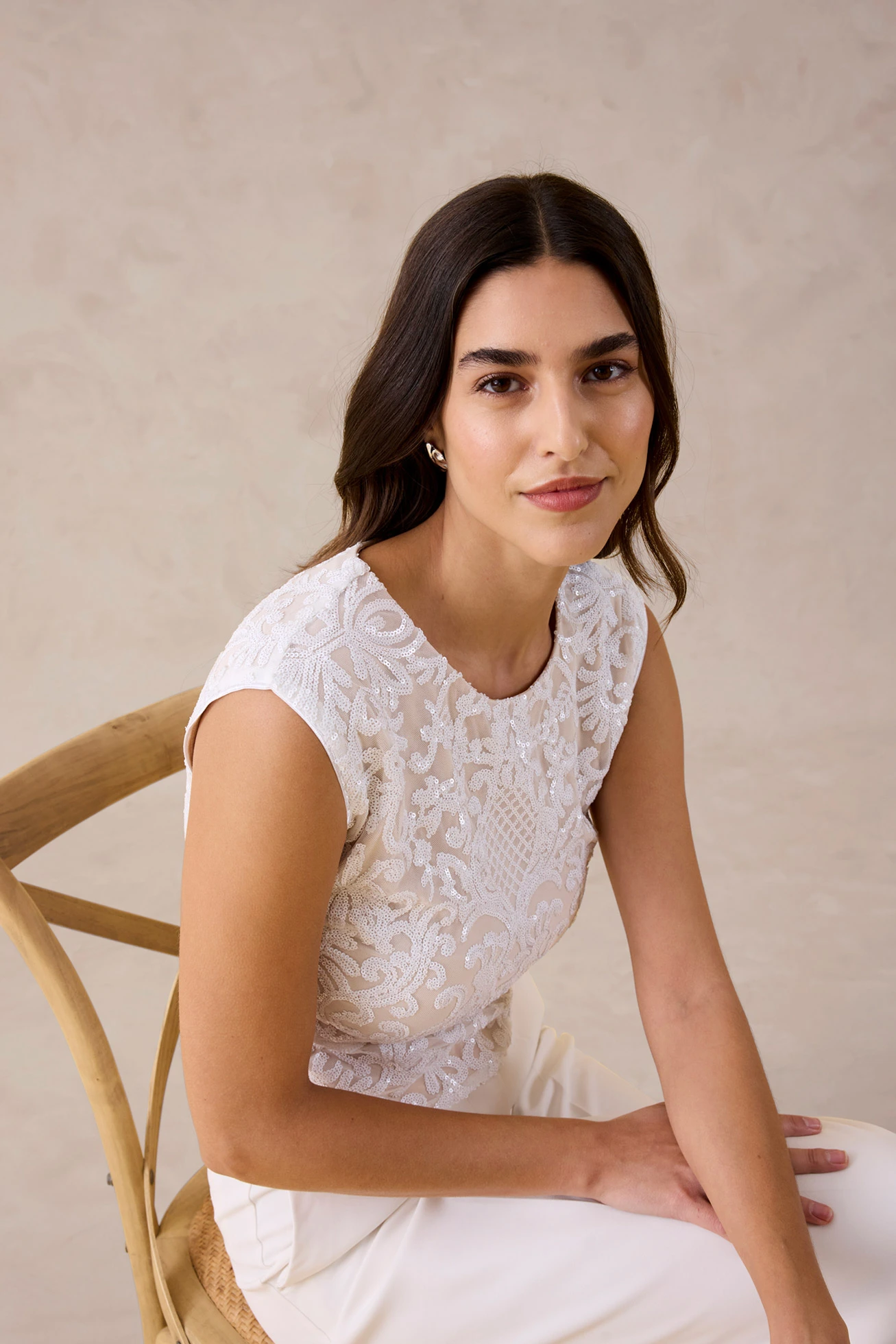 Top à dentelle brodé de sequins • ecru • Boutique bonprix