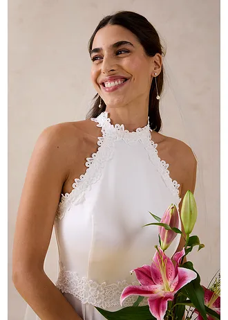 Robe de mariée en satin brillant et dentelle • ecru • Boutique bonprix