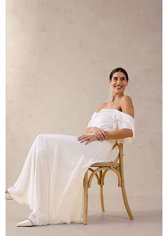 Robe de mariée en mousseline avec drapé • ecru • Boutique bonprix