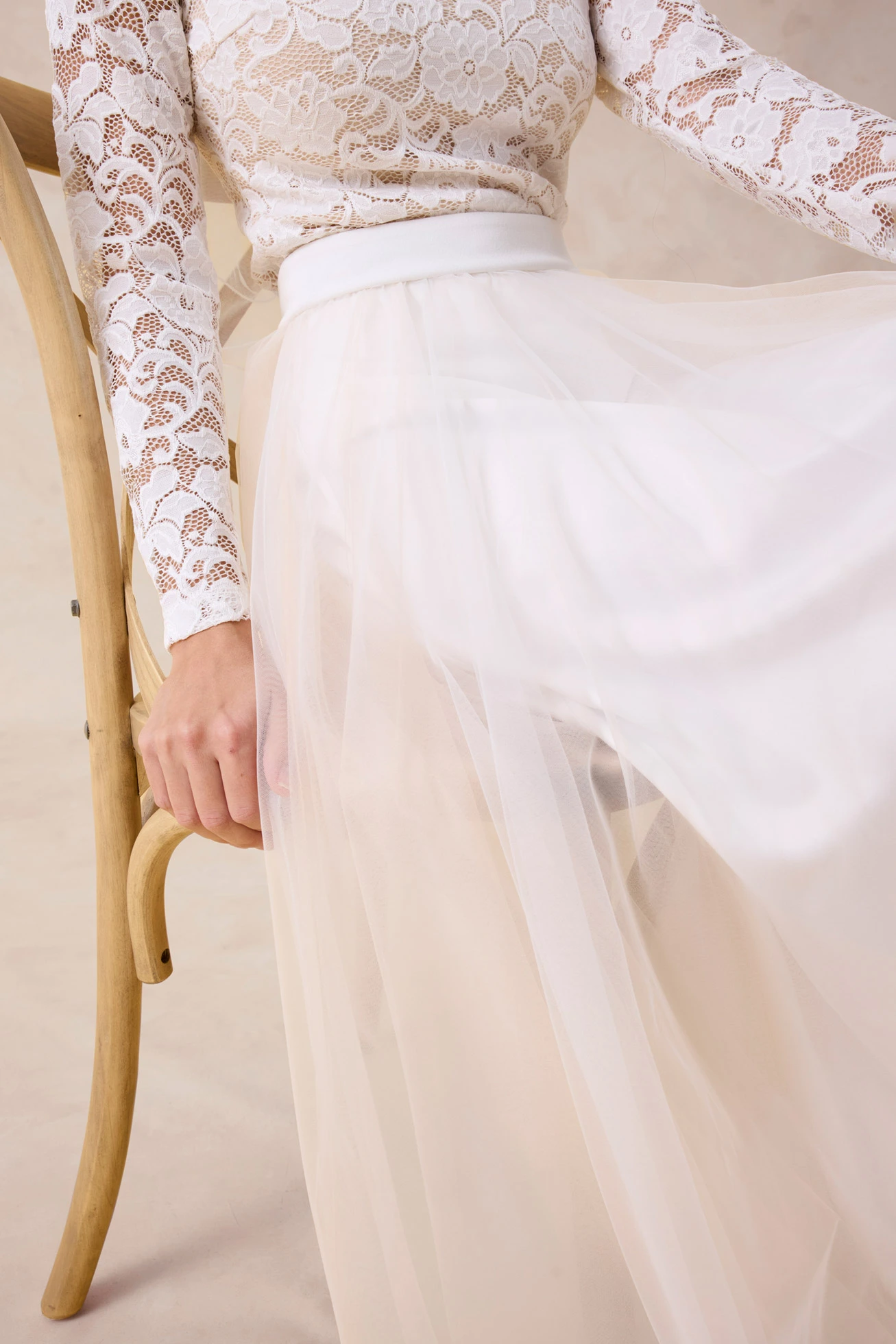 Maxi rok van sierlijke tule • wit-champagnekleur • bonprix online shop