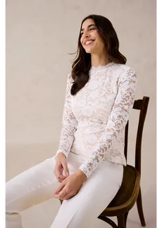 Tričko s dlouhým rukávem, z krajky, barva: přírodní bílá