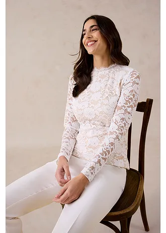 Longsleeve van kant, Kleur: wolwit