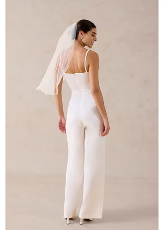 Bruidsjumpsuit van crêpe met structuur en parelborduursel • wolwit • bonprix online shop