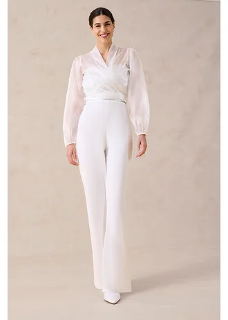 Bruidsjumpsuit van crêpe met structuur en parelborduursel • wolwit • bonprix online shop