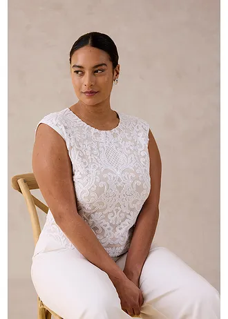 Top met pailletten, Kleur: wolwit