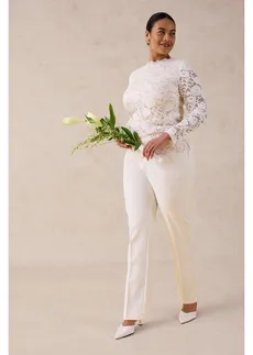 Bluză cu mâneci lungi din dantelă, culoare: ecru