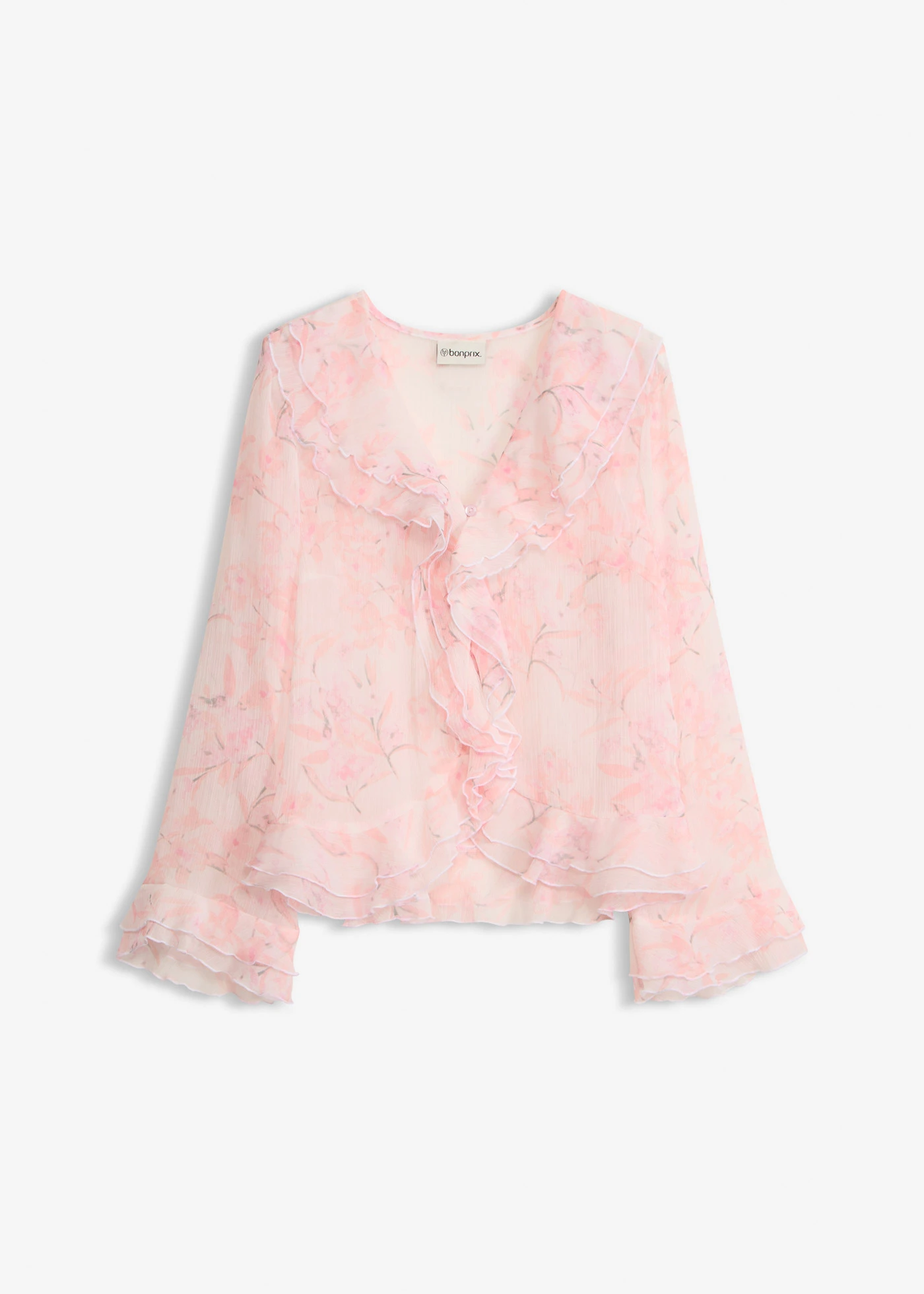 Chiffon blouse met volants • wolwit gebloemd • bonprix online shop