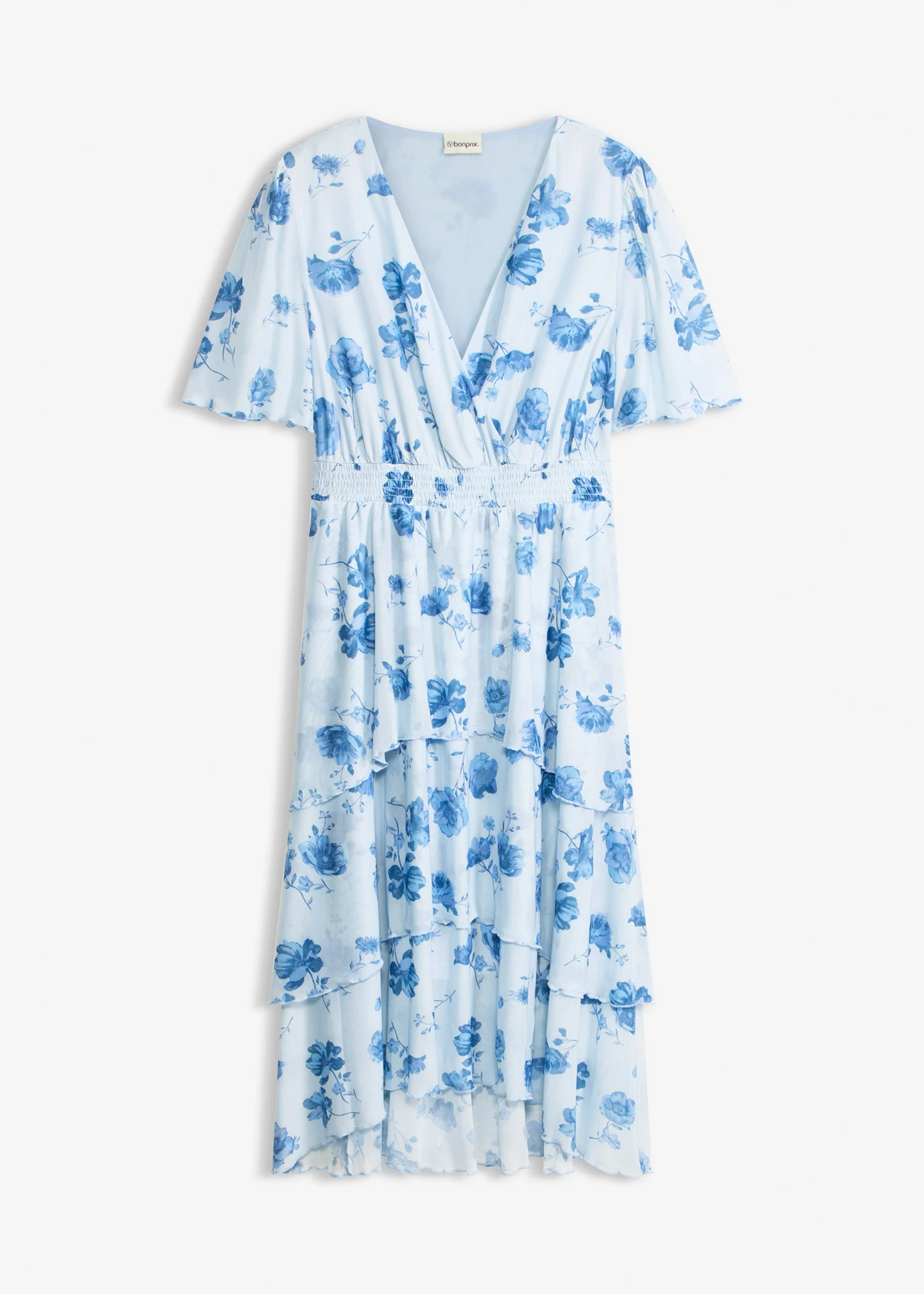 Robe midi en mesh doux • bleu poudré floral • Boutique bonprix