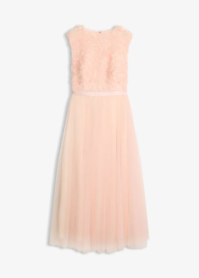 Robe de soirée en tulle délicat avec détails fleurs • rose nacré-beige nacré • Boutique bonprix
