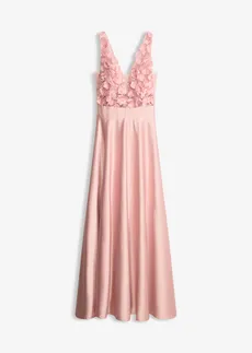 Robe de soirée en satin brillant avec fleurs appliquées • rose cendré • Boutique bonprix