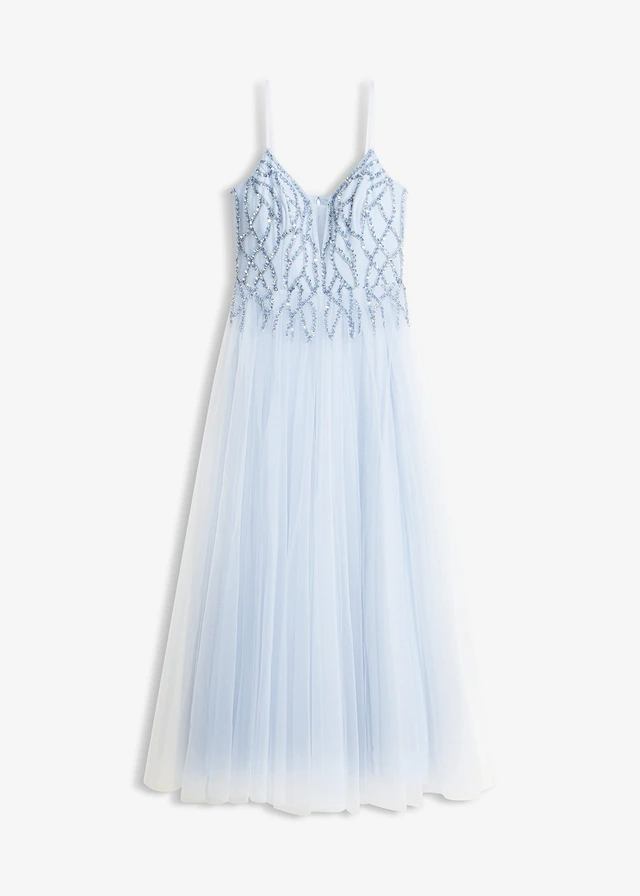 Robe de soirée en tulle avec décors en strass