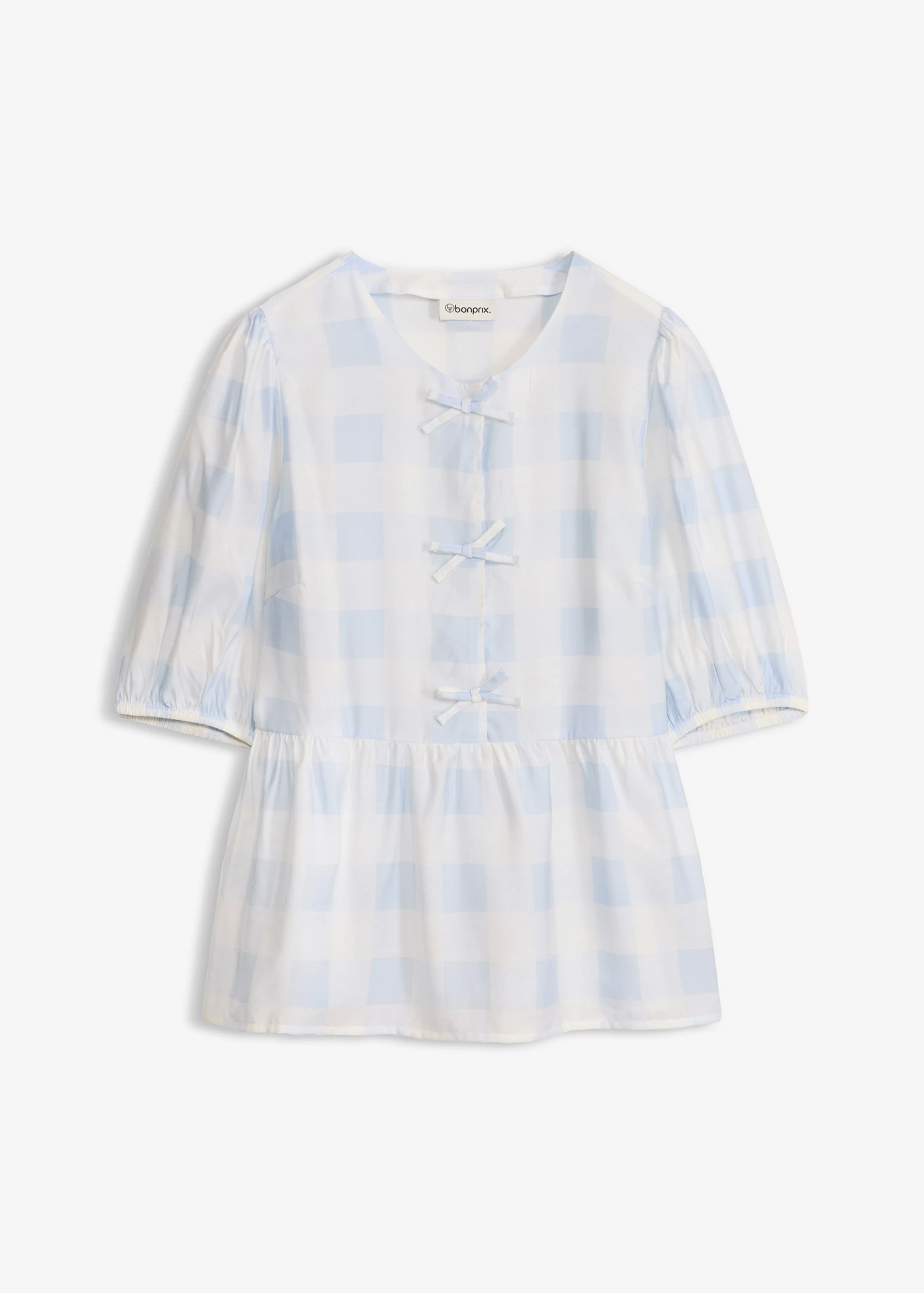 Blouse met strikjes • poederblauw-wolwit geruit • bonprix online shop