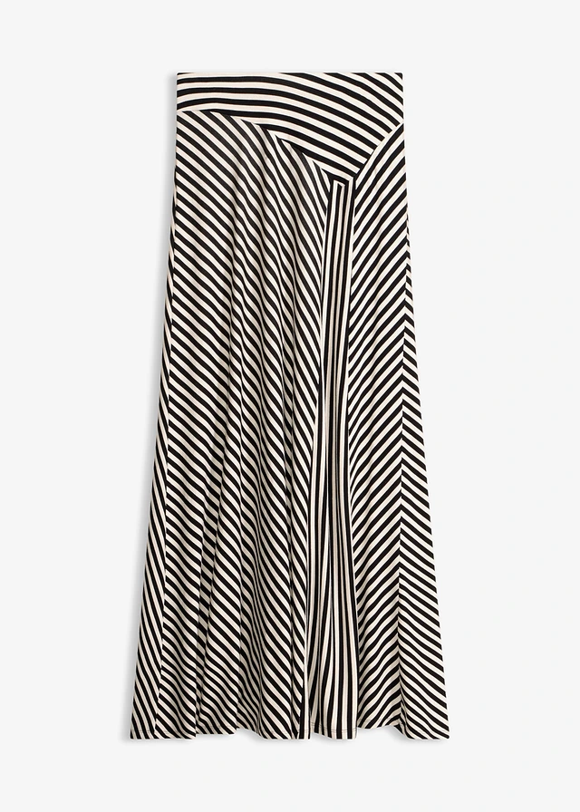 Jupe en jersey viscose, Couleur: noir/blanc cassé rayé